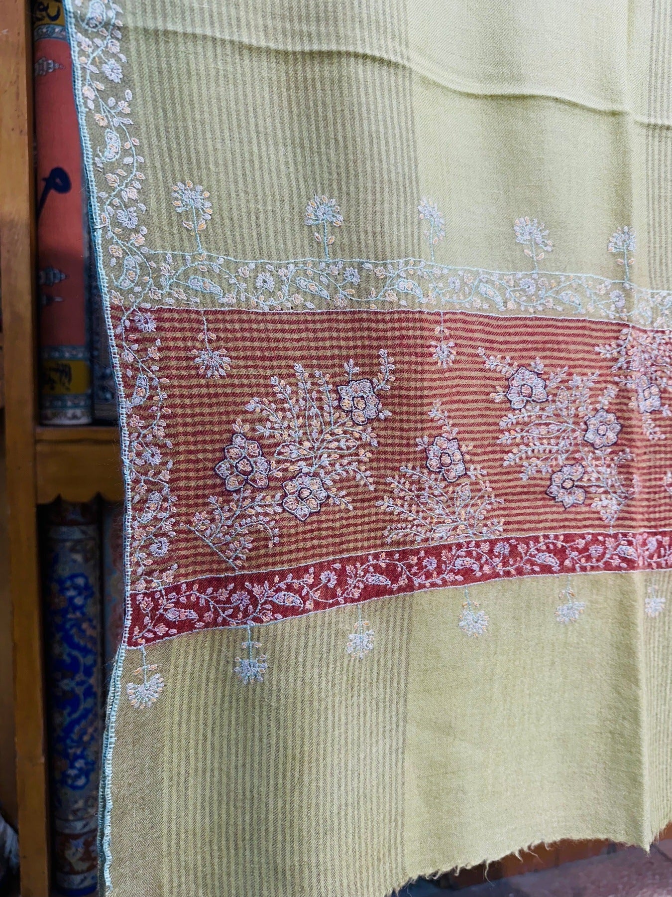 Grey Olive Sozni Pashmina Shawl ArtAsiaHandicrafts