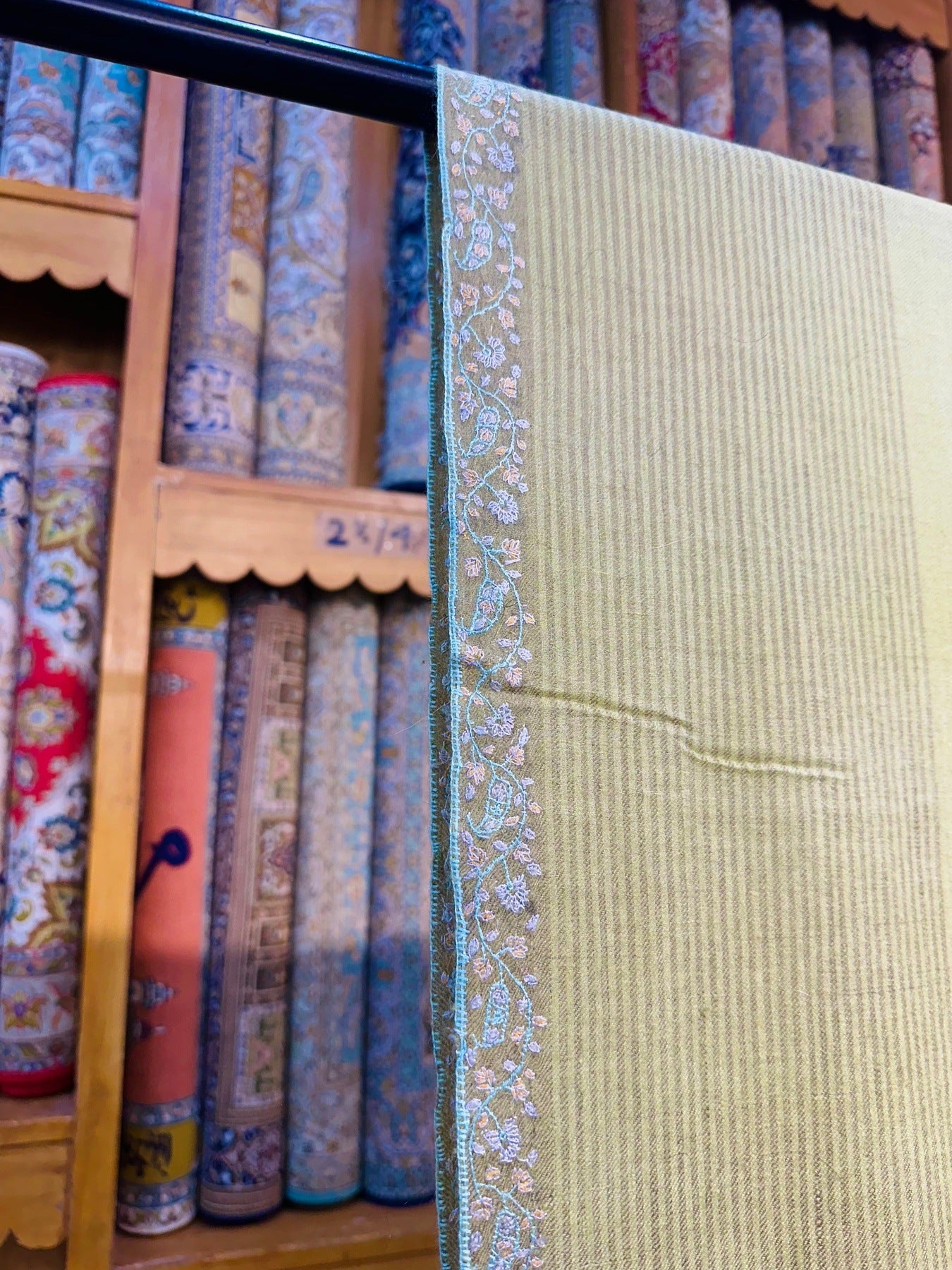 Grey Olive Sozni Pashmina Shawl ArtAsiaHandicrafts