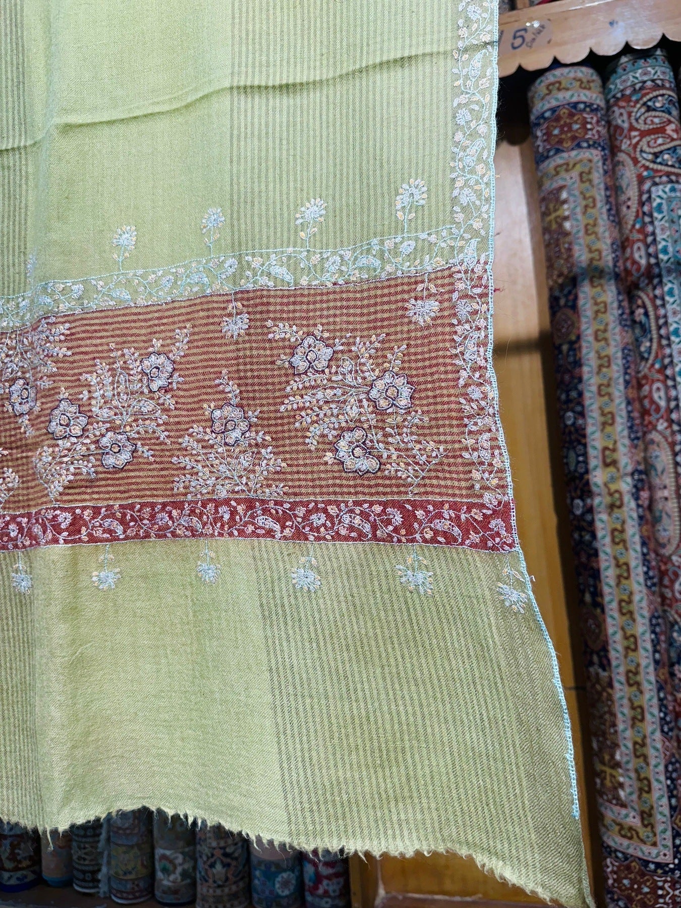 Grey Olive Sozni Pashmina Shawl ArtAsiaHandicrafts