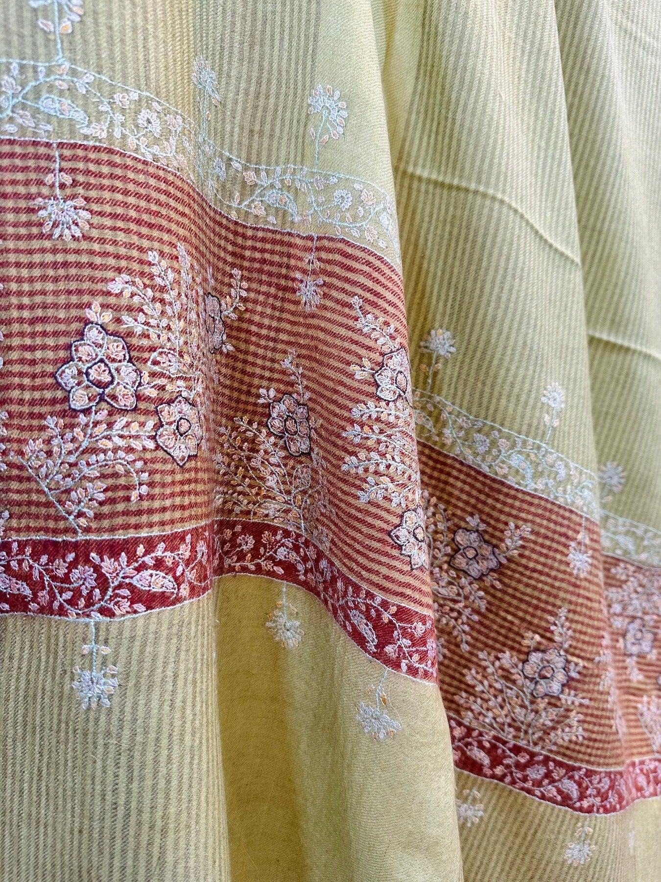 Grey Olive Sozni Pashmina Shawl ArtAsiaHandicrafts