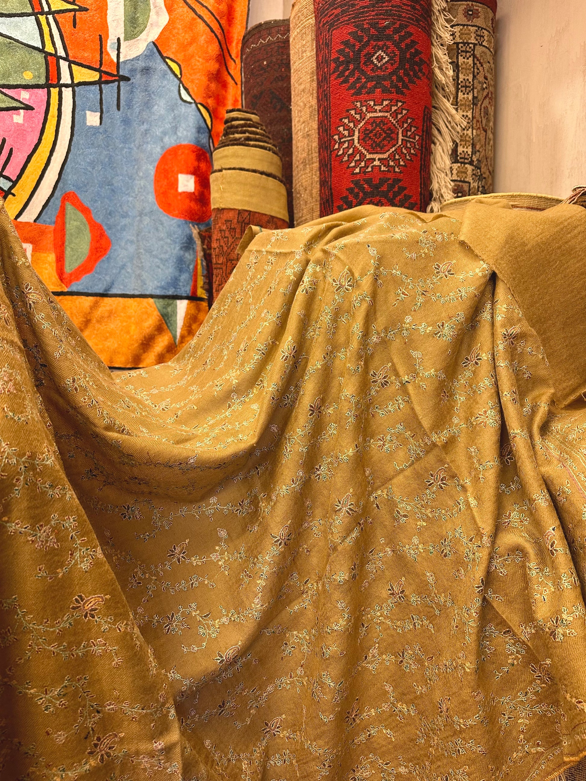 Harvest Gold Sozni Pashmina Shawl ArtAsiaHandicrafts