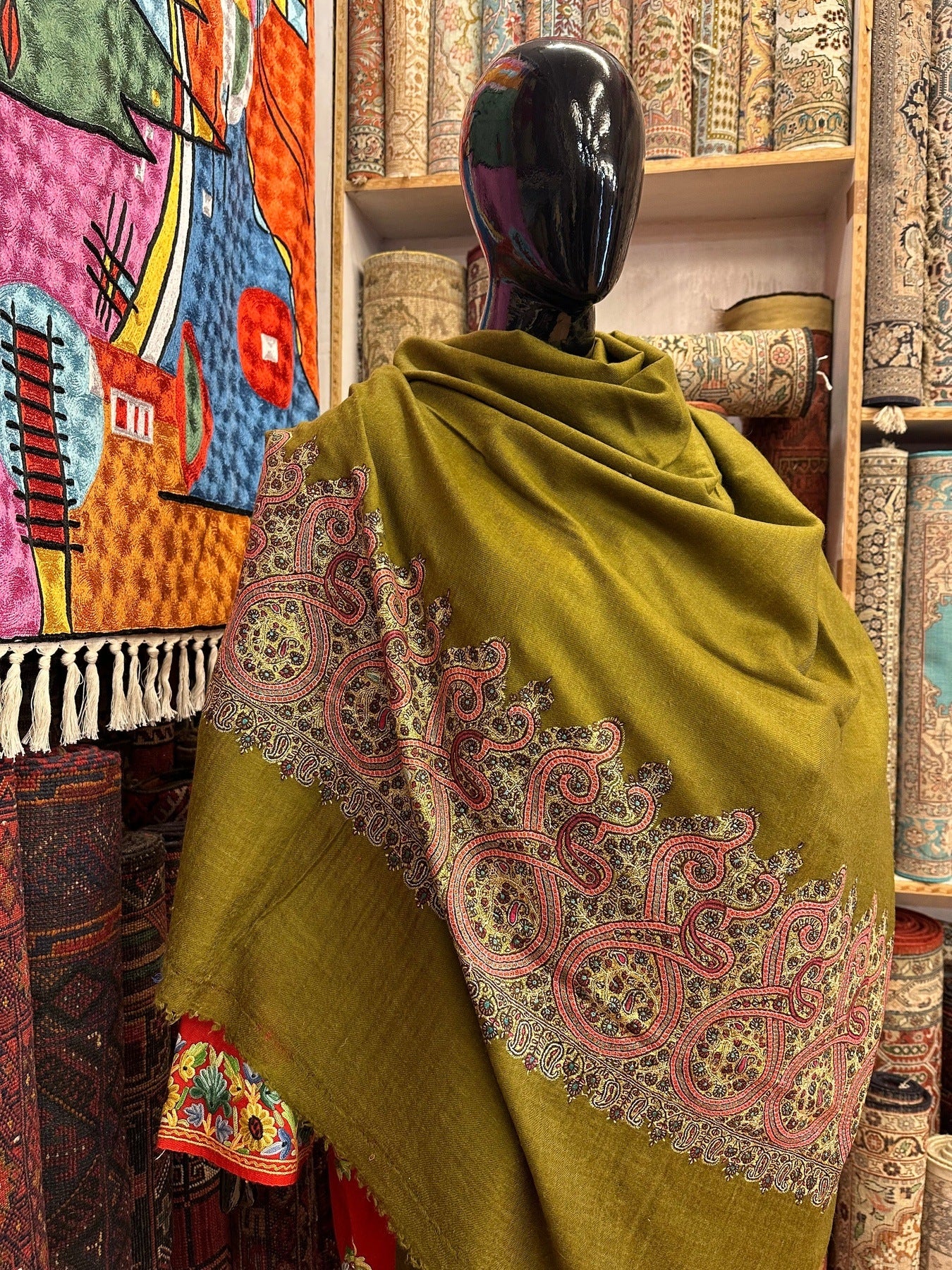 Hazel Green Palla Sozni Shawl ArtAsiaHandicrafts