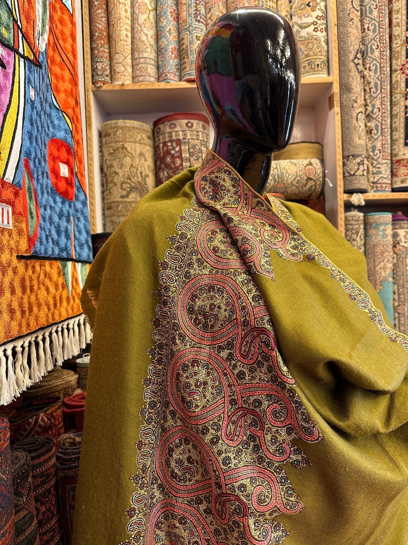 Hazel Green Palla Sozni Shawl ArtAsiaHandicrafts