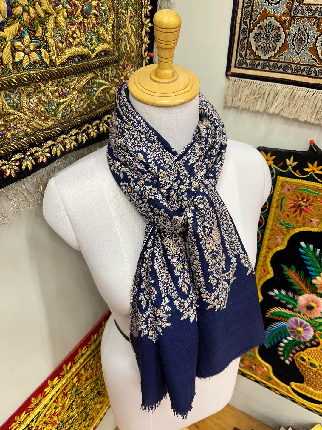 Navy Sozni Pashmina Shawl