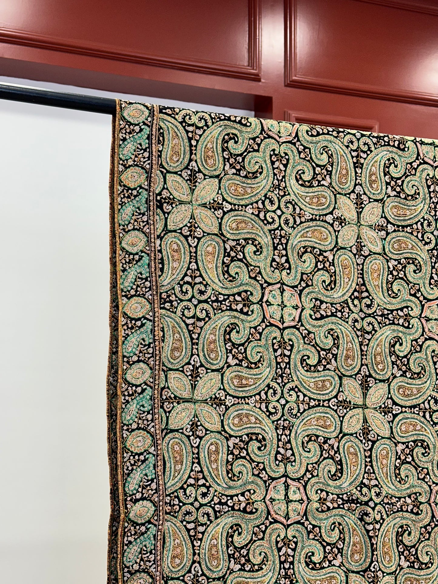 Handcrafted Black Pashmina Shawl with Sozni Paisley Embroidery