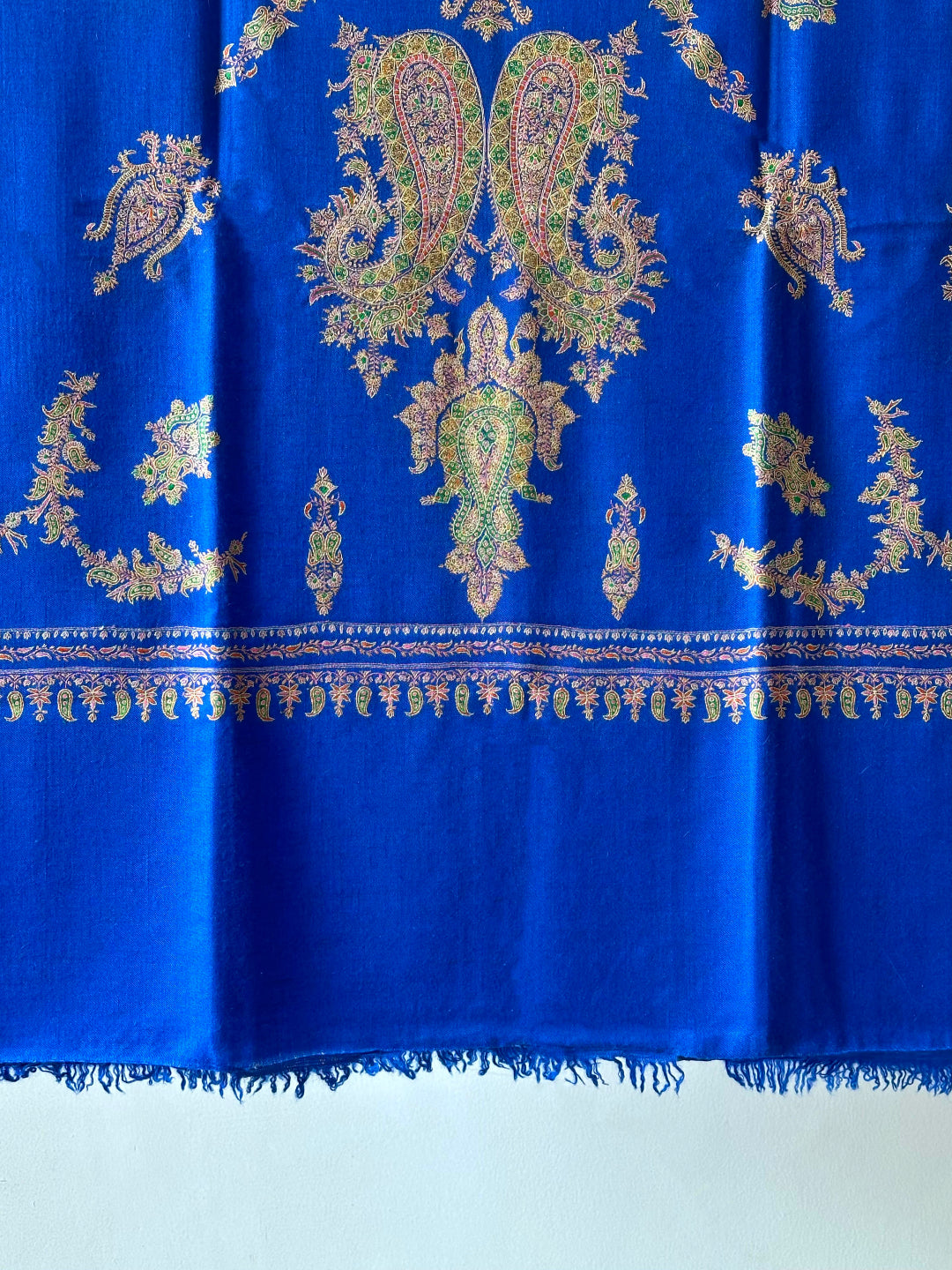 DUSK BLUE SOZNI EMBROIDERY DRAPE PURE PASHMINA SHAWL