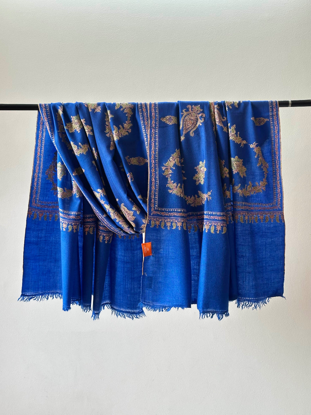 DUSK BLUE SOZNI EMBROIDERY DRAPE PURE PASHMINA SHAWL