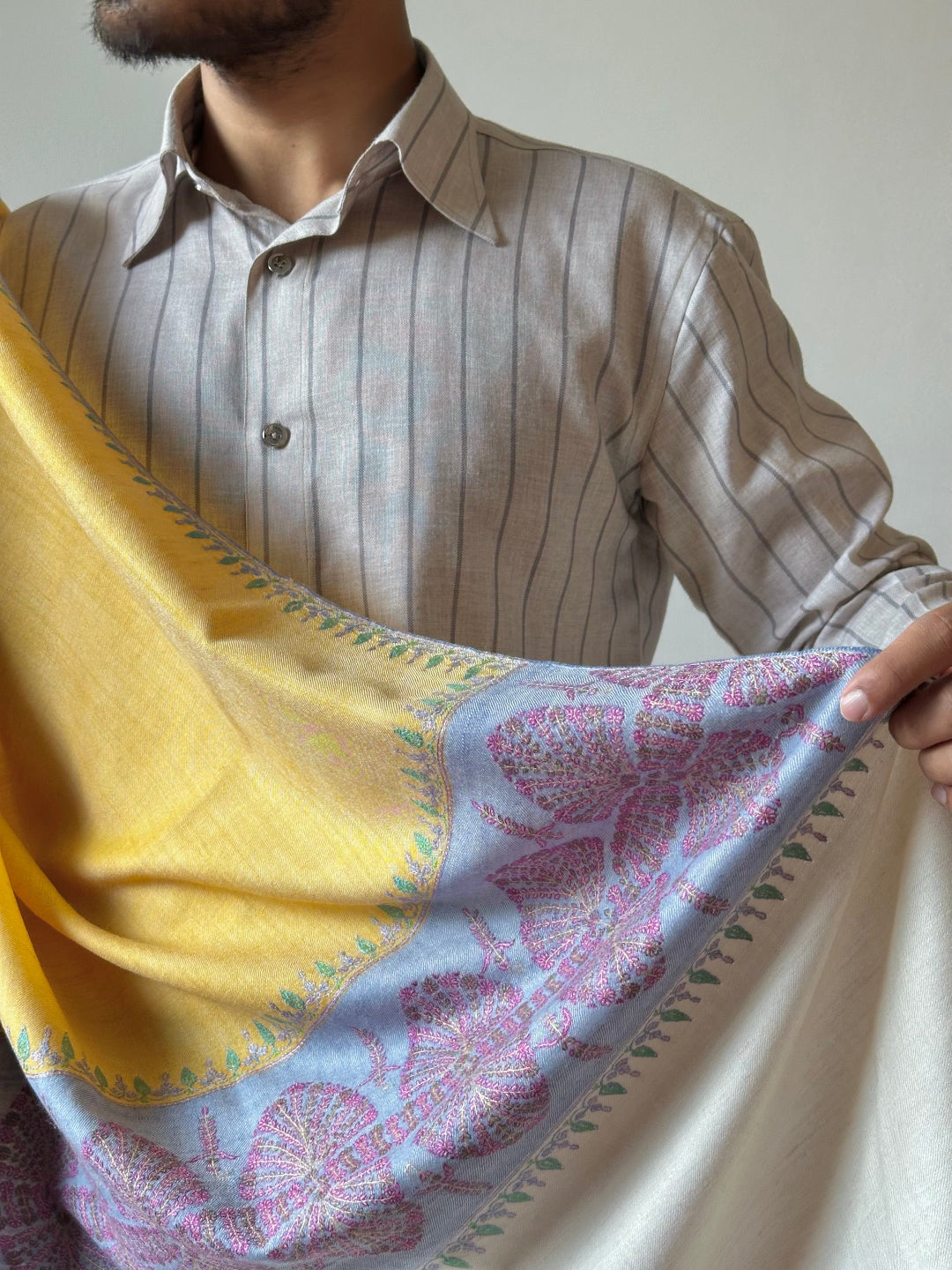 HANDWOVEN DESIGNER WEAVE YELLOW PASHMINA SHAWL