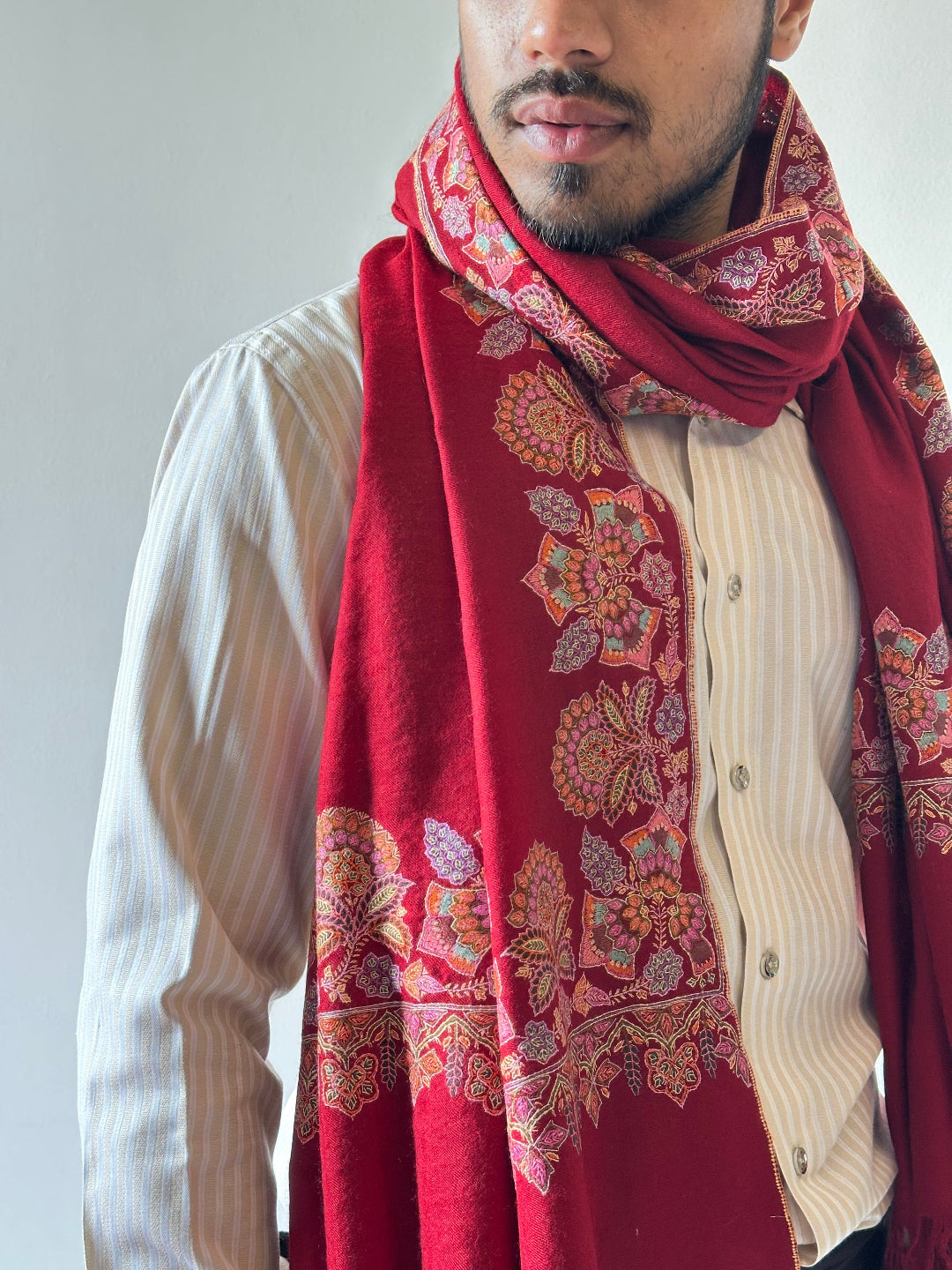 HANDMADE FASHION STYLE INDIAN RED PASHMINA