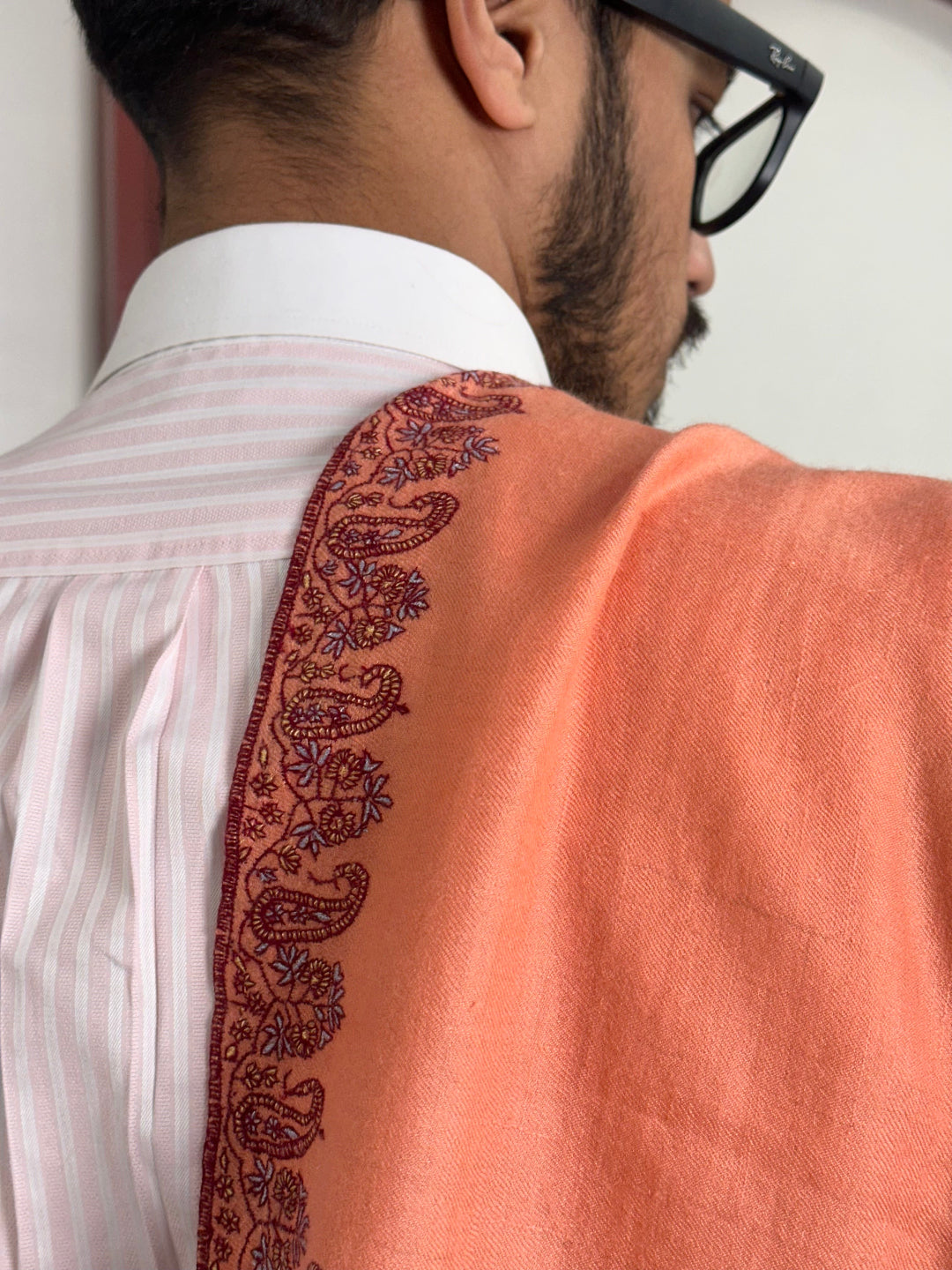 HANDMADE SOZNI DRAPE PASTEL PEACH PASHMINA SHAWL