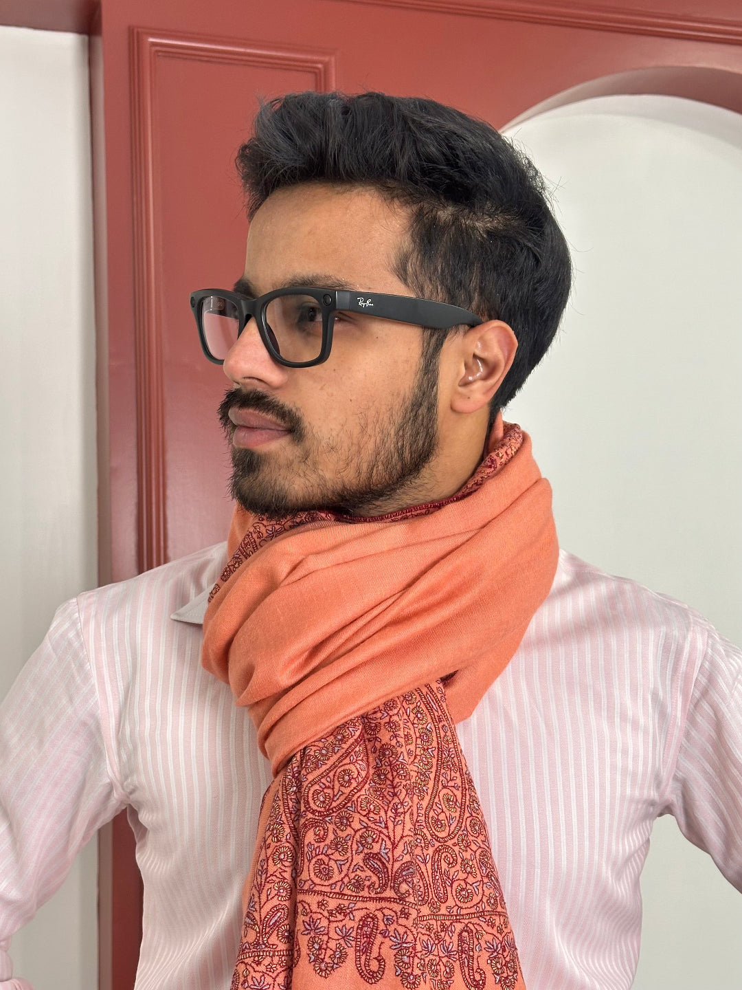 HANDMADE SOZNI DRAPE PASTEL PEACH PASHMINA SHAWL