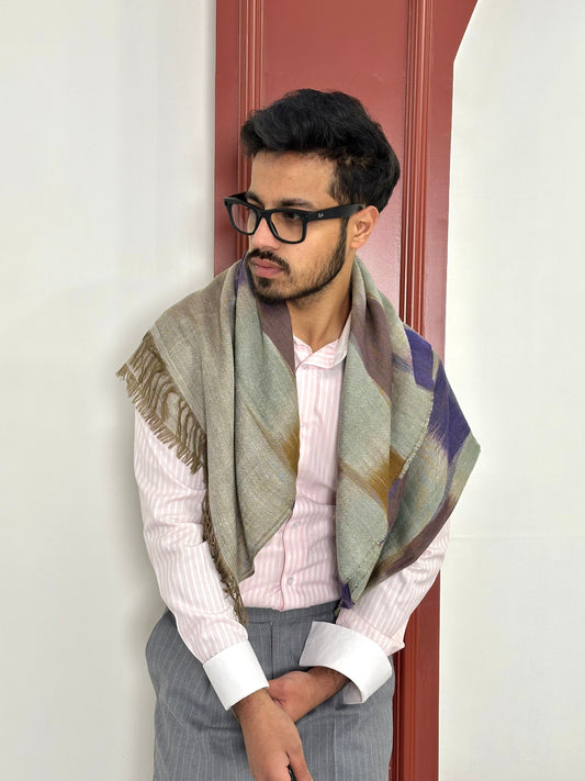 HANDWOVEN STYLE MULTICOLOUR IKAT PASHMINA SHAWL
