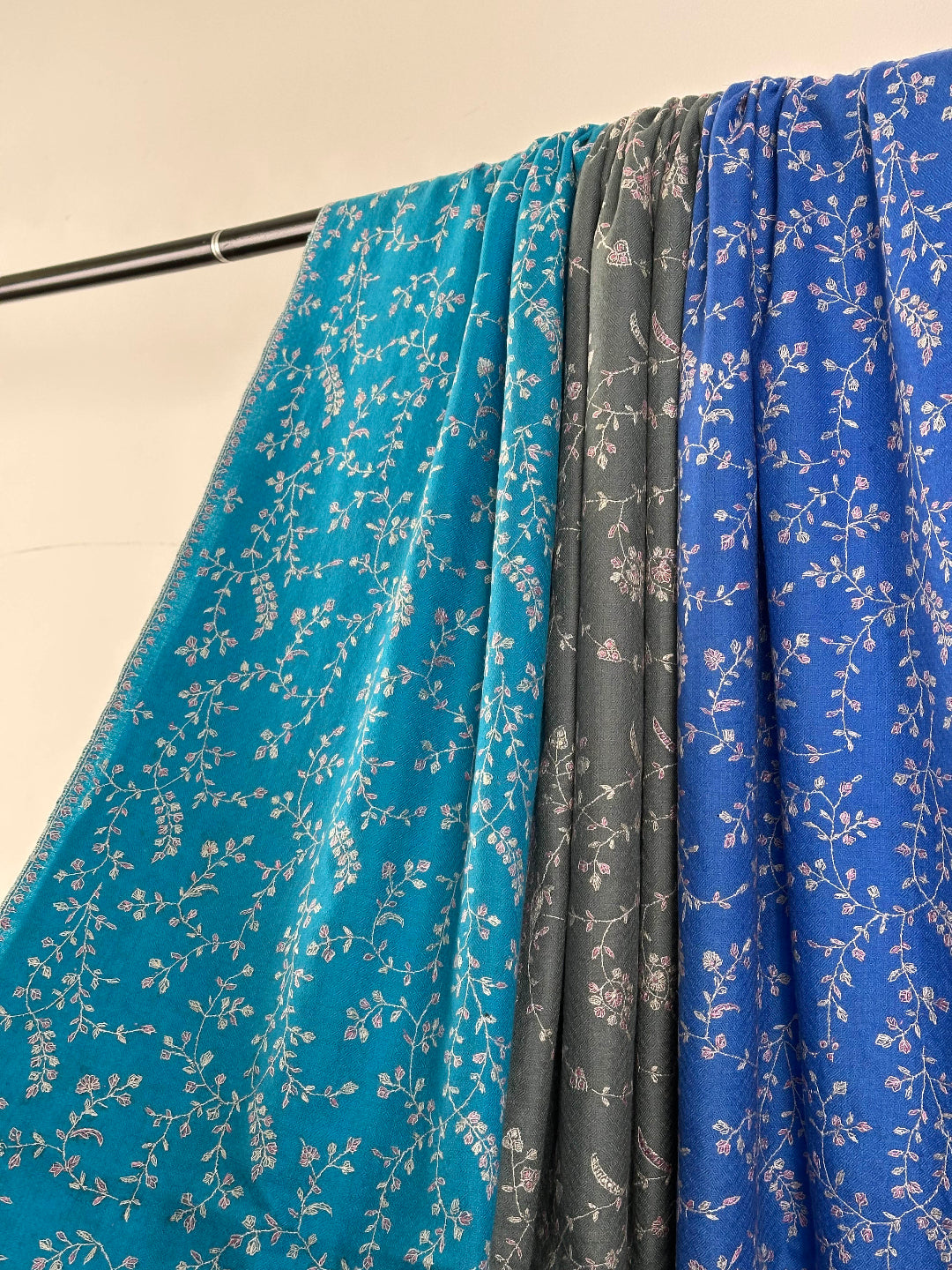 TRI COLOUR HAND EMBROIDERED WEAR SOFT PASHMINA SHAWL