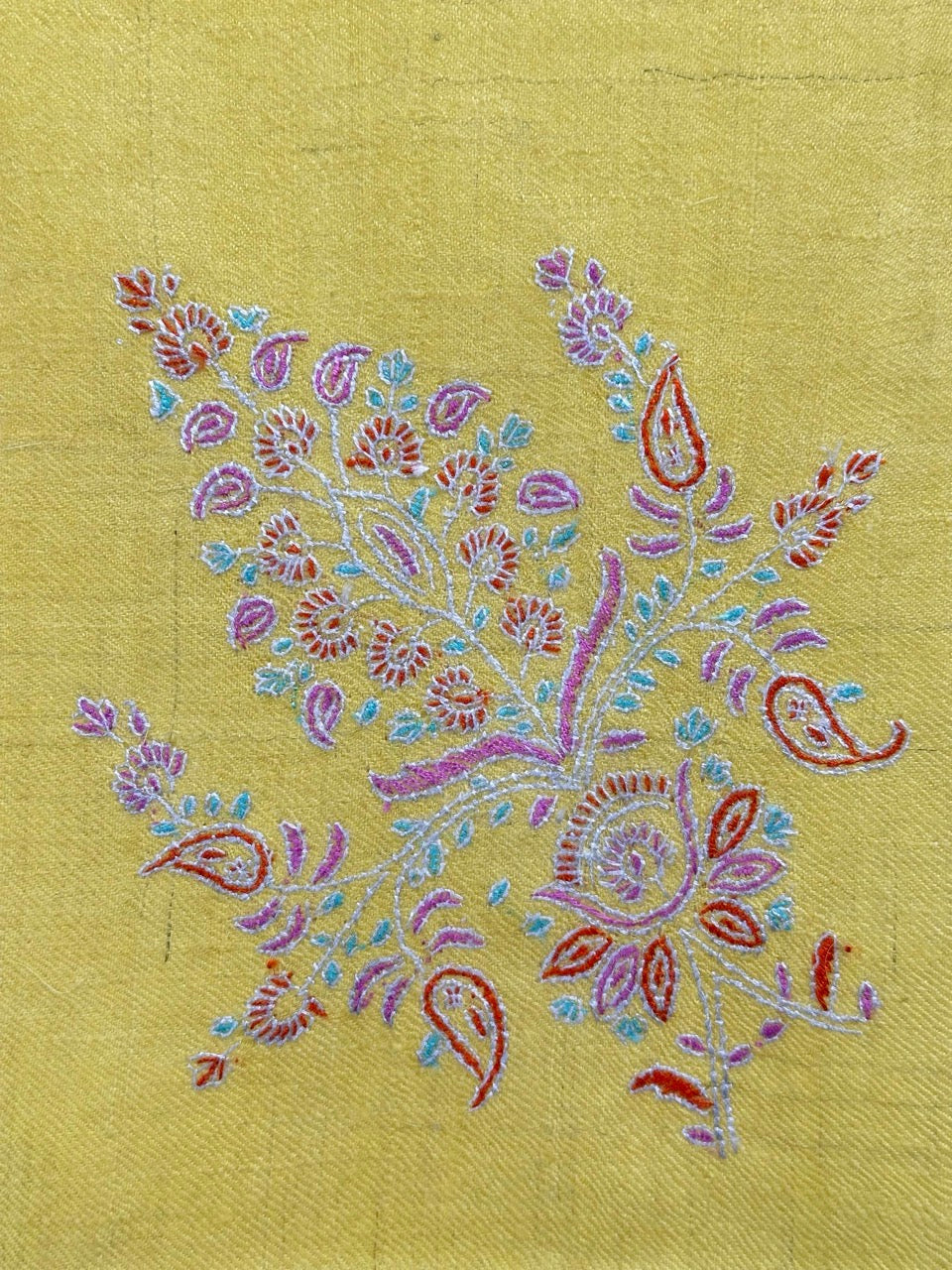 SLOW FASHION LIGHTWEIGHT EMBROIDERED YELLOW PASHMINA SHAWL