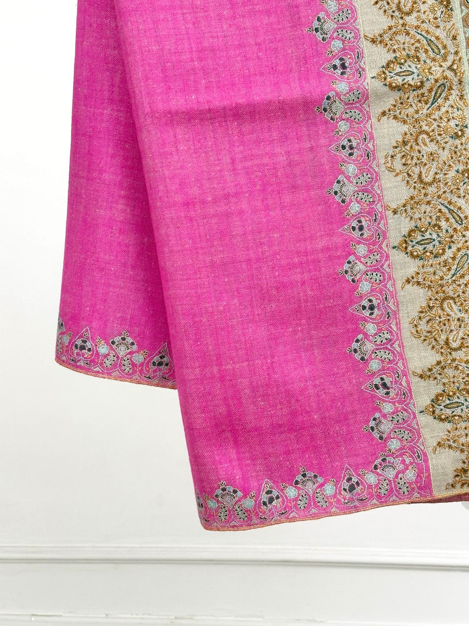 SPRING SEASON SOFT FUCHSIA PINK EMBROIDERED PASHMINA SHAWL