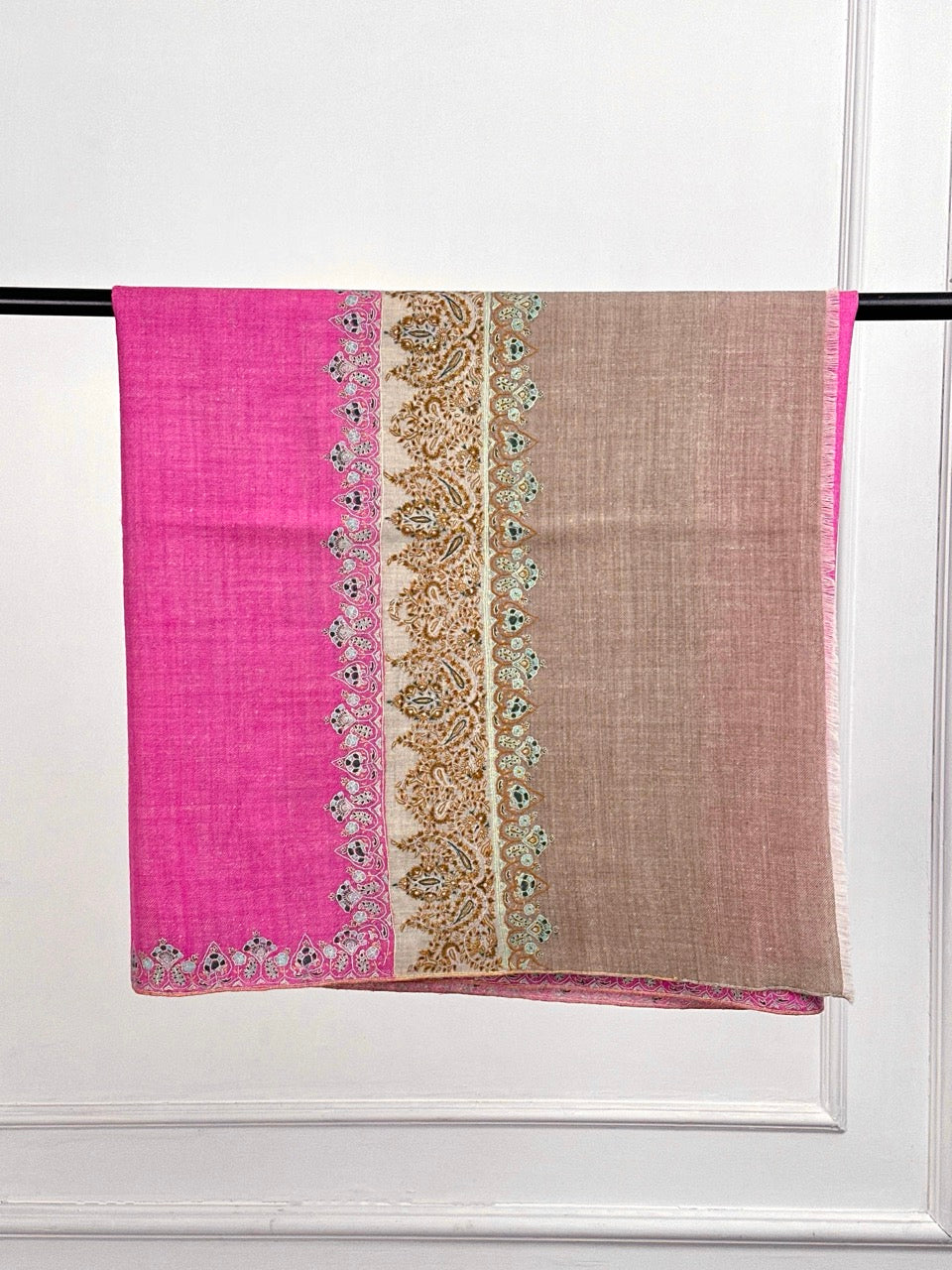 SPRING SEASON SOFT FUCHSIA PINK EMBROIDERED PASHMINA SHAWL