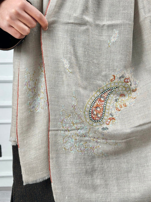 Pure Pashmina Soft Handmade Versatile Wear Scarf Silver Paisley Design