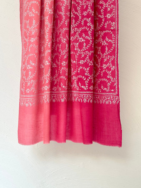 ROSE RED OMBRE DYE HANDMADE PASHMINA SHAWL
