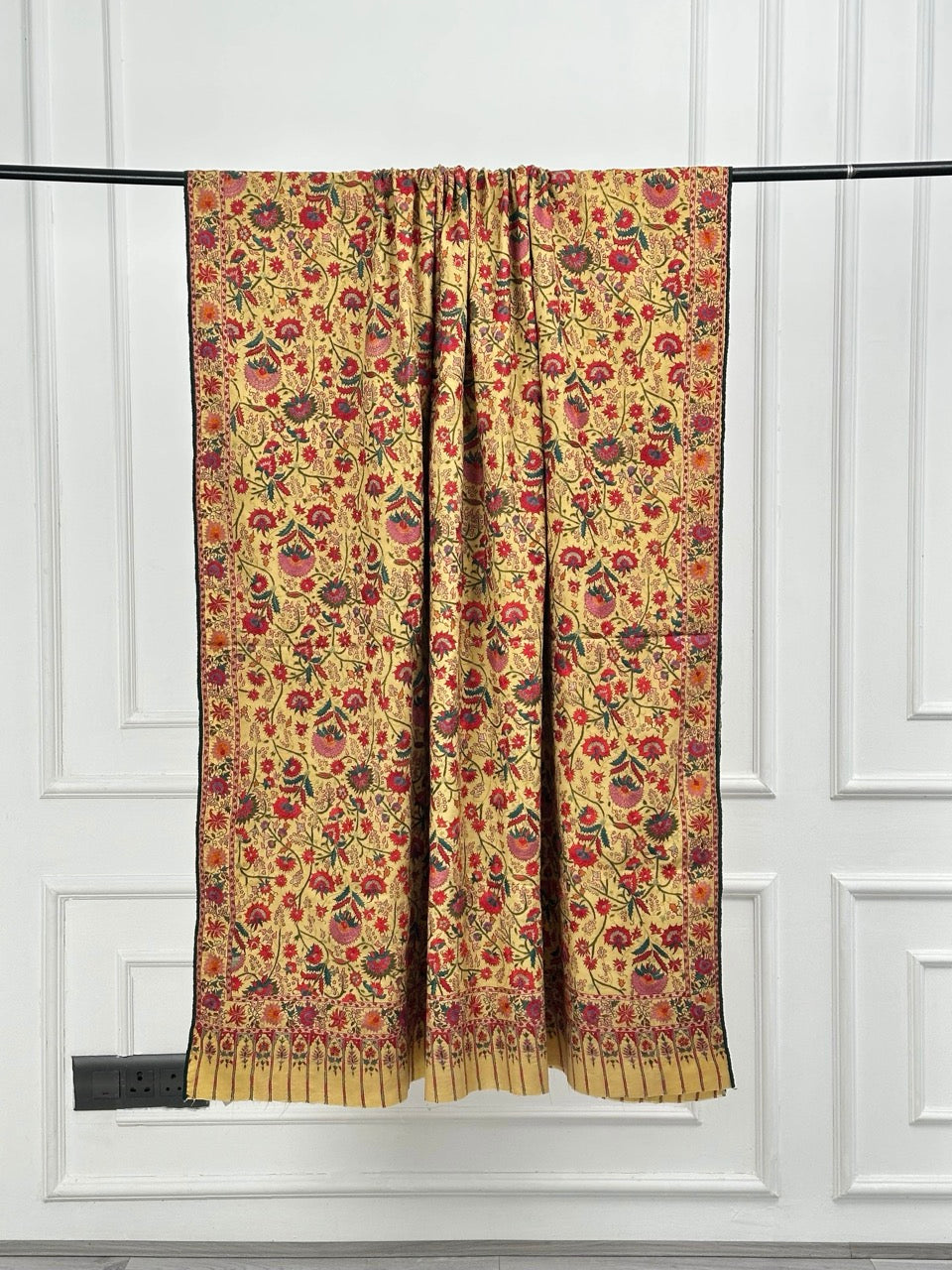 VINTAGE GOLDEN EMBROIDERED SOFT HANDMADE MEN’S WINTER WEAR PURE PASHMINA SHAWL