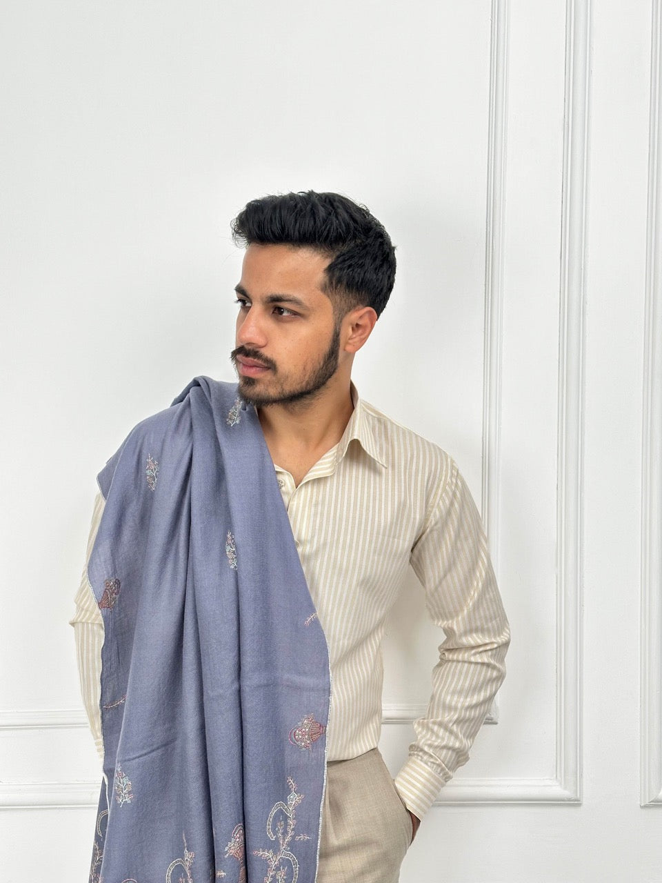 BREATHABLE SOFT NILE BLUE HANDCRAFTED PASHMINA SOZNI SCARF