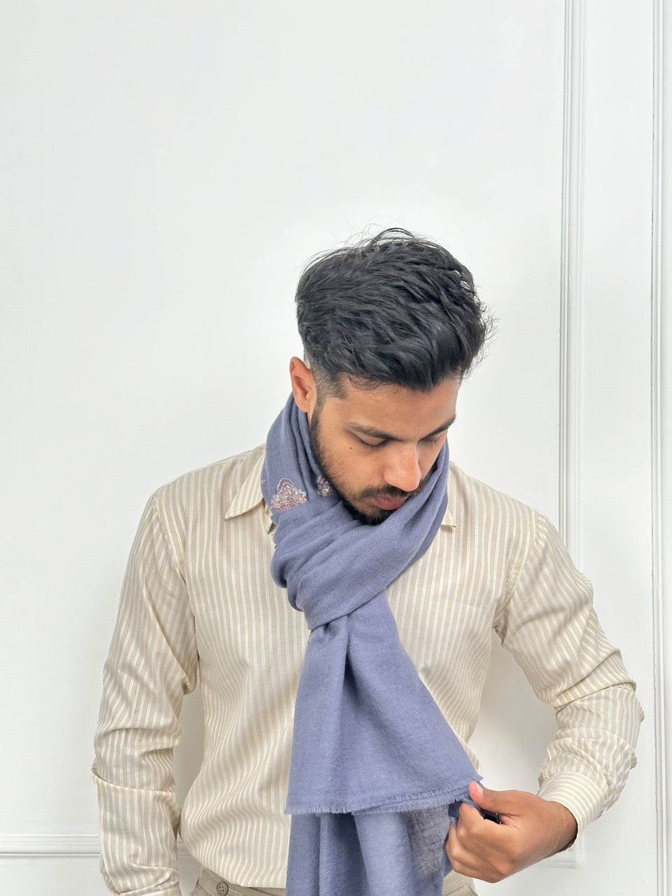 BREATHABLE SOFT NILE BLUE HANDCRAFTED PASHMINA SOZNI SCARF