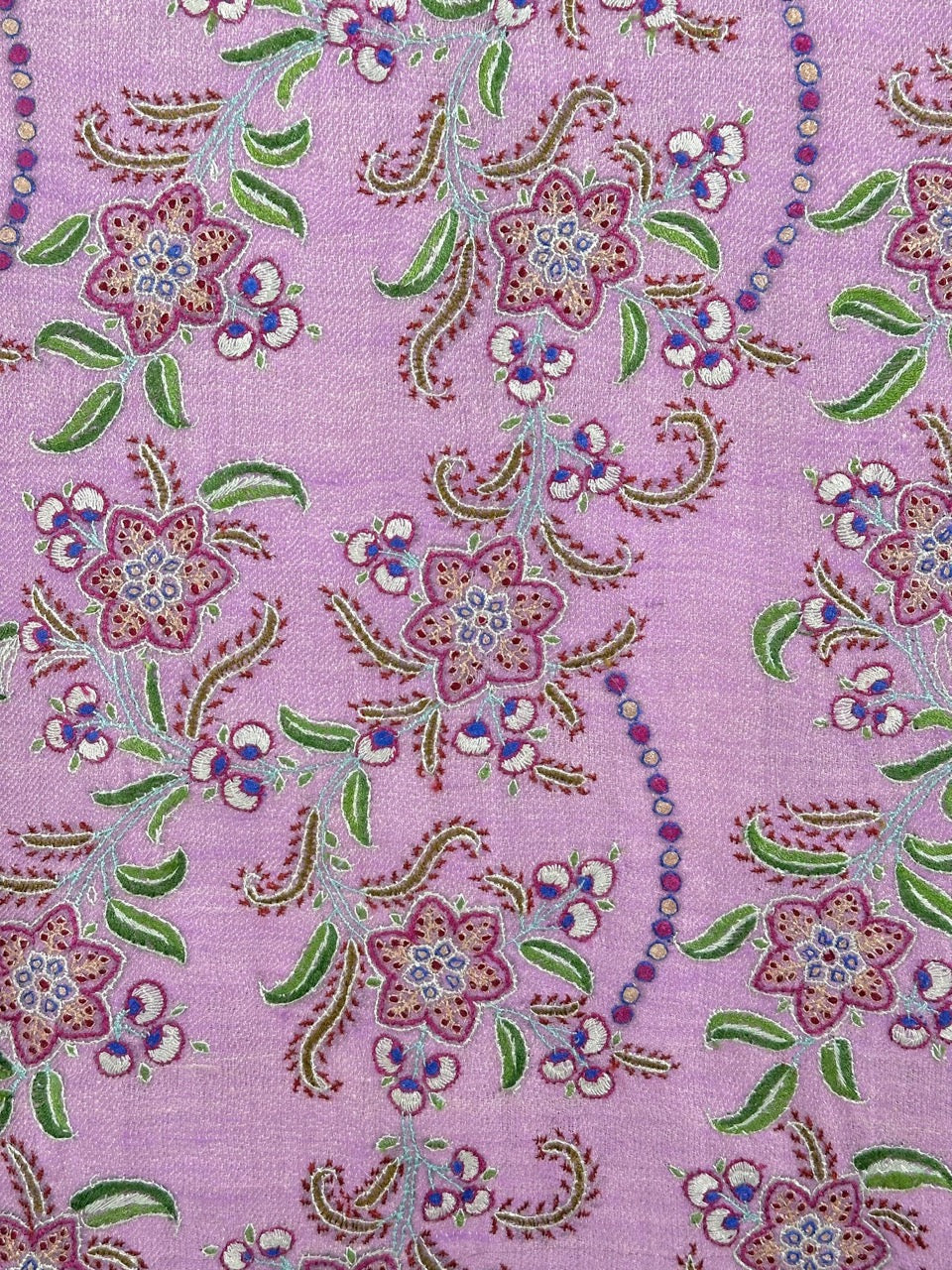 SOFT LUXURIOUS FEEL LILAC REVERSIBLE LOOK PURE PASHMINA EMBROIDERY SHAWL