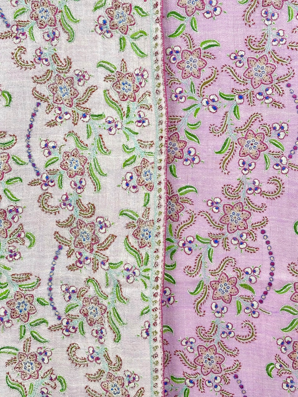 SOFT LUXURIOUS FEEL LILAC REVERSIBLE LOOK PURE PASHMINA EMBROIDERY SHAWL