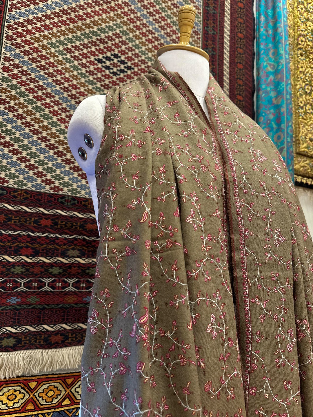 Dark Brown Jaal Pashmina Shawl