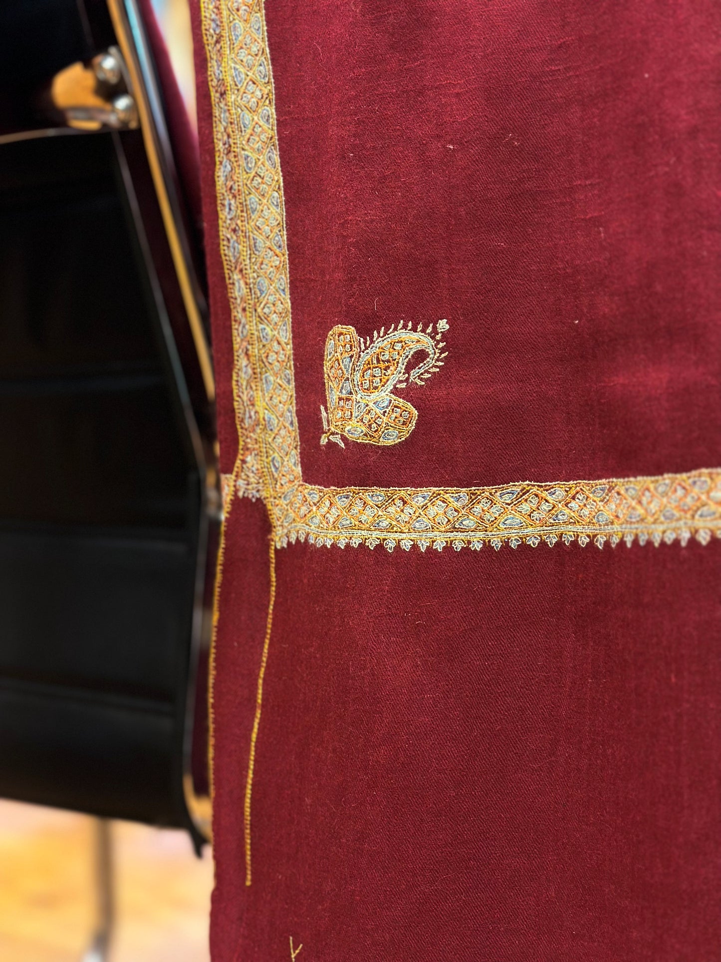 Maroon Sozni Pashmina Shawl ArtAsiaHandicrafts