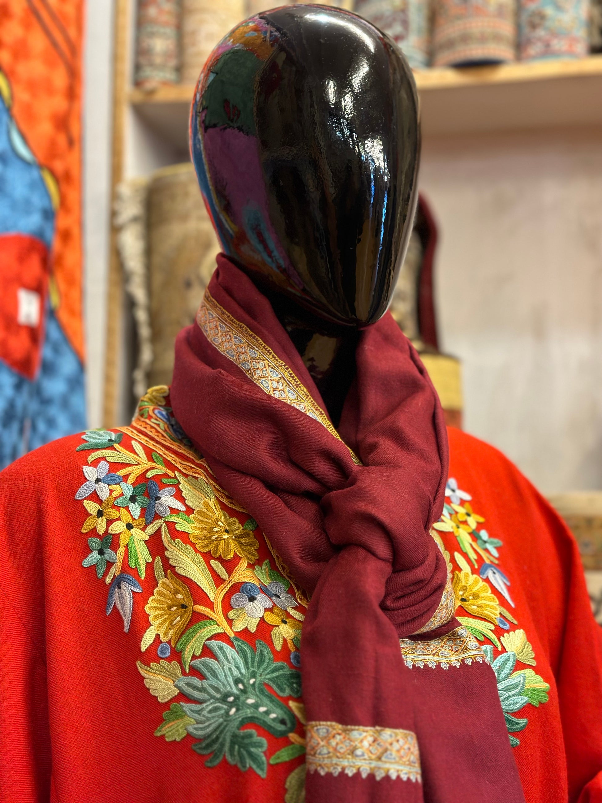 Maroon Sozni Pashmina Shawl ArtAsiaHandicrafts