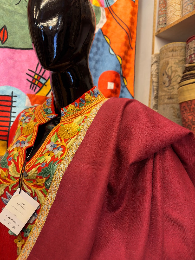 Maroon Sozni Pashmina Shawl ArtAsiaHandicrafts