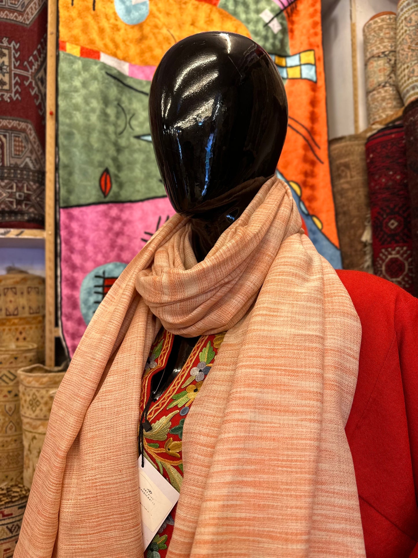 Orange Ikat Pashmina Shawl ArtAsiaHandicrafts