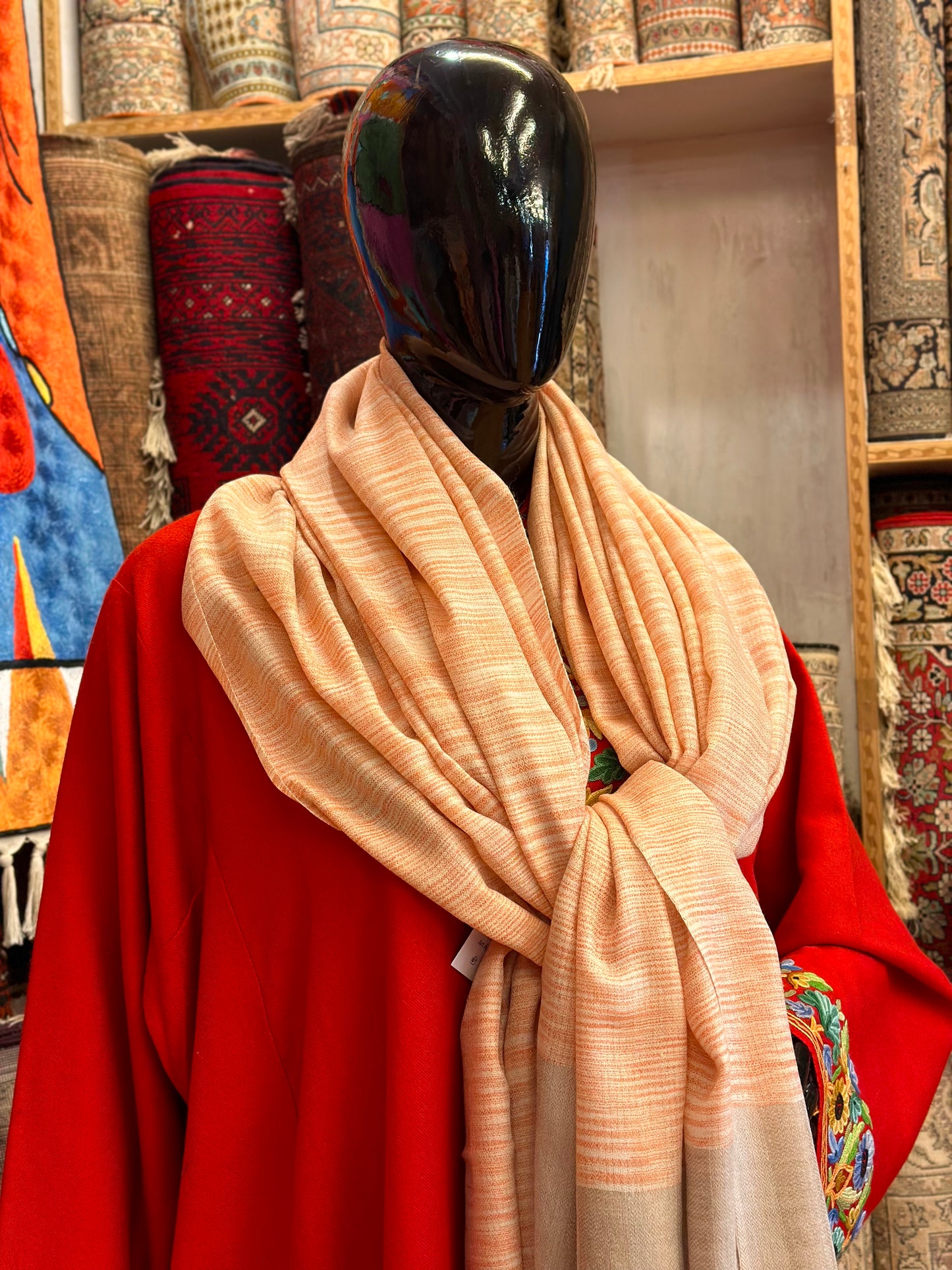 Orange Ikat Pashmina Shawl ArtAsiaHandicrafts