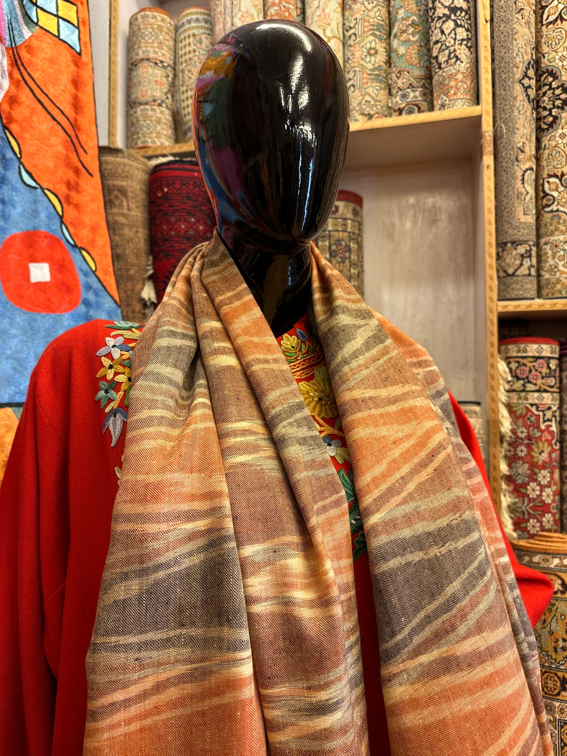 Orange Ikat Pashmina Shawl ArtAsiaHandicrafts