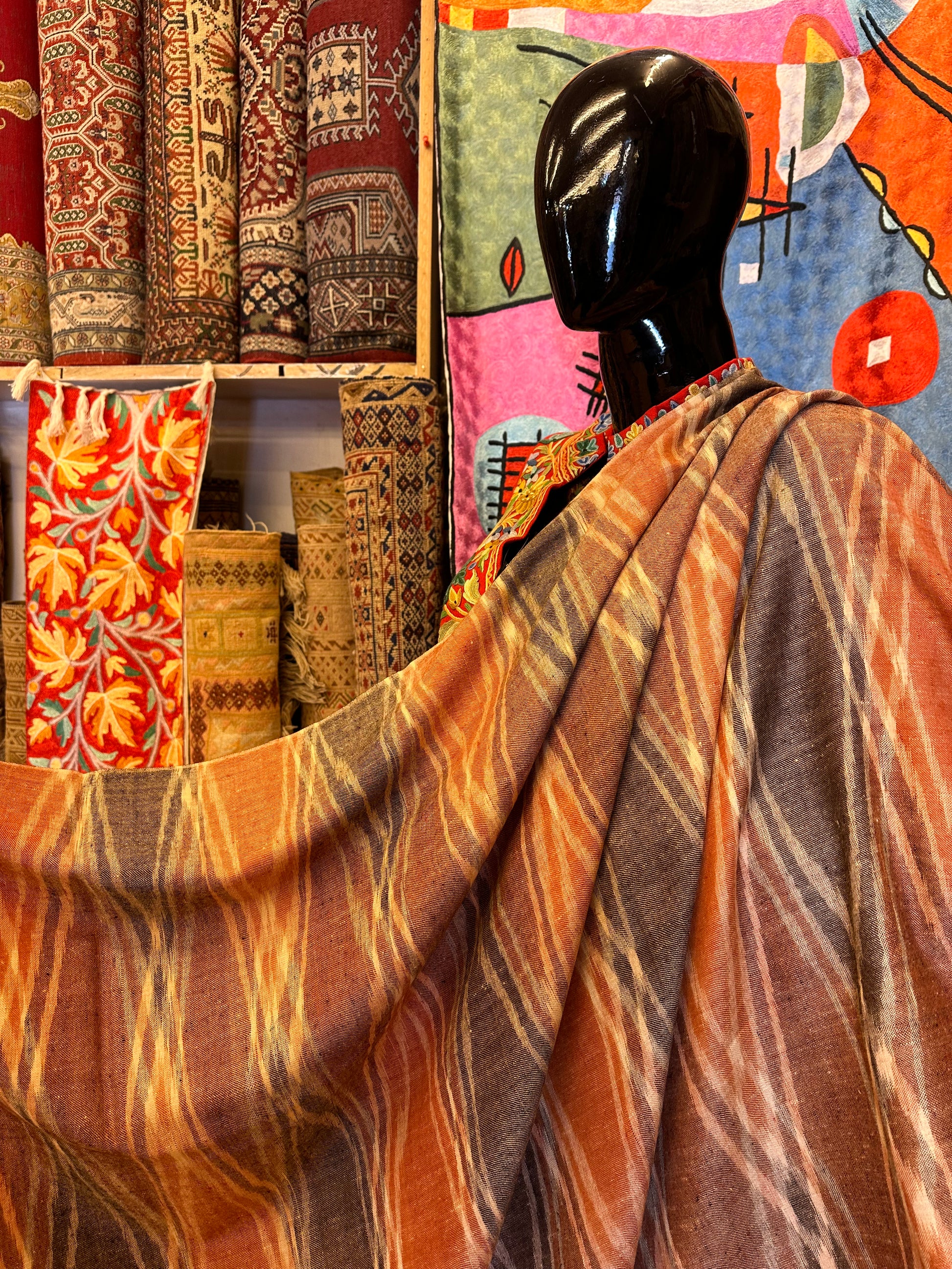 Orange Ikat Pashmina Shawl ArtAsiaHandicrafts
