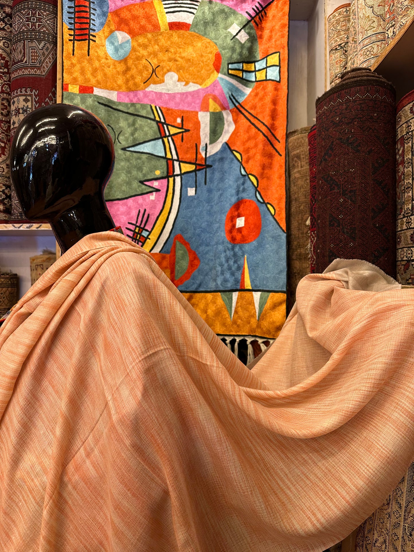 Orange Ikat Pashmina Shawl ArtAsiaHandicrafts