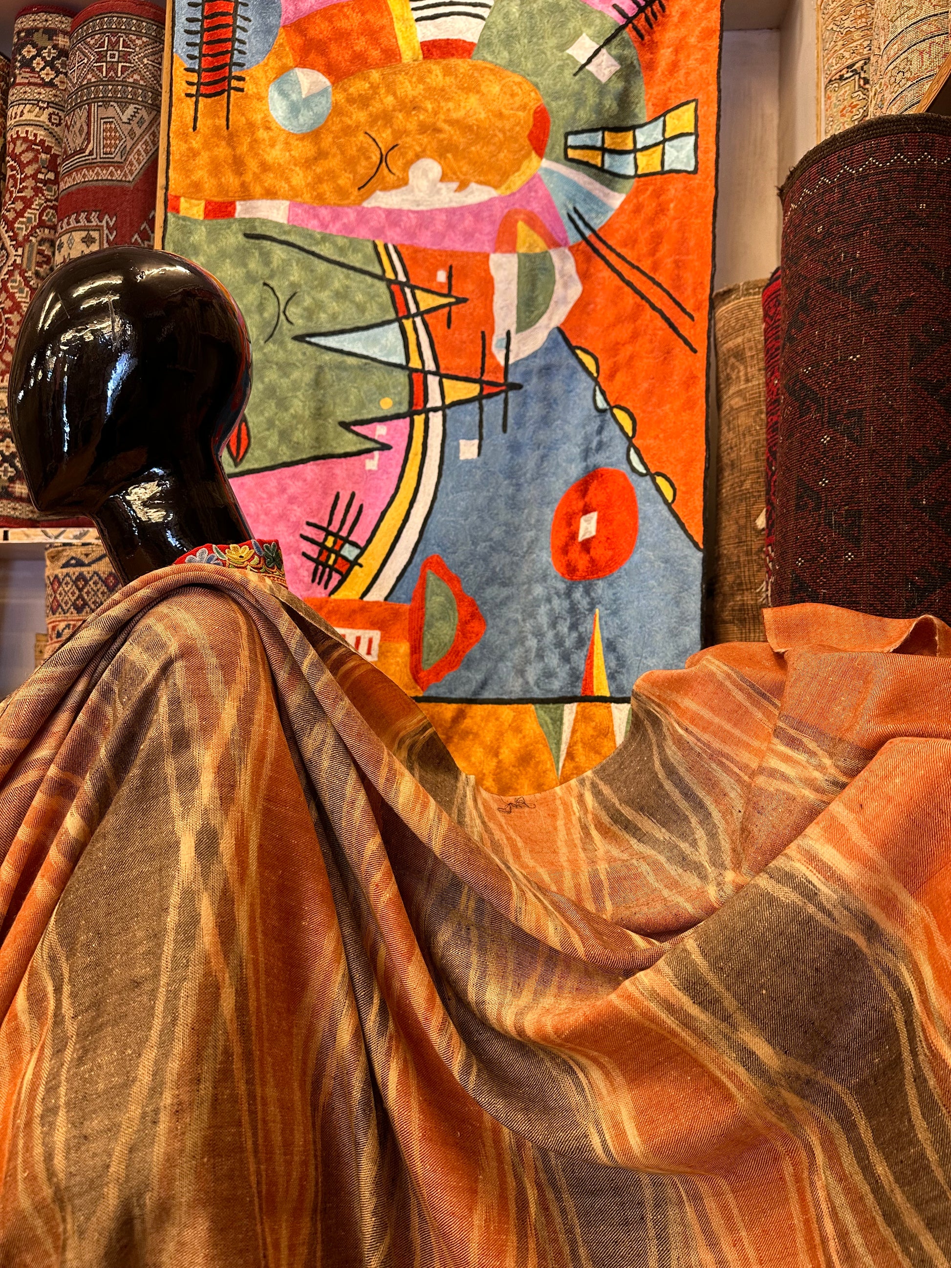 Orange Ikat Pashmina Shawl ArtAsiaHandicrafts