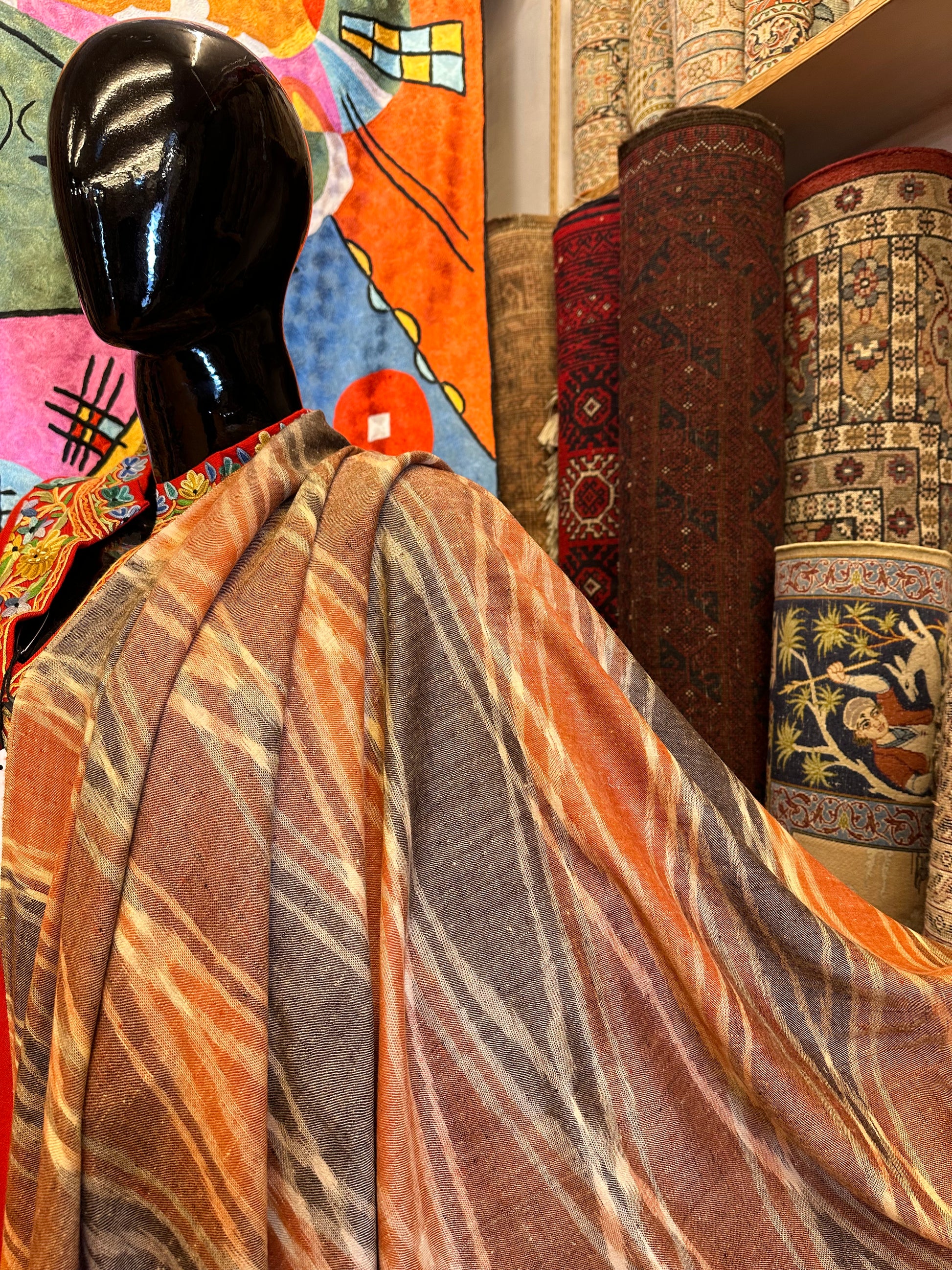 Orange Ikat Pashmina Shawl ArtAsiaHandicrafts