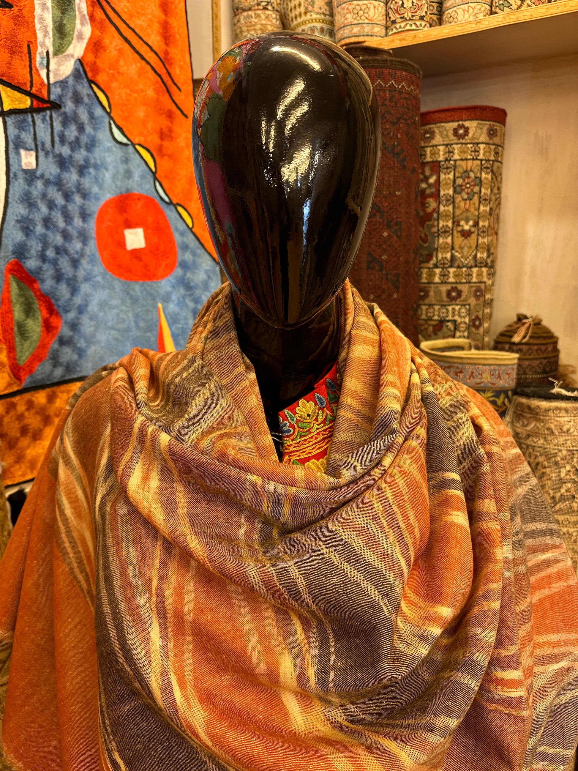 Orange Ikat Pashmina Shawl ArtAsiaHandicrafts