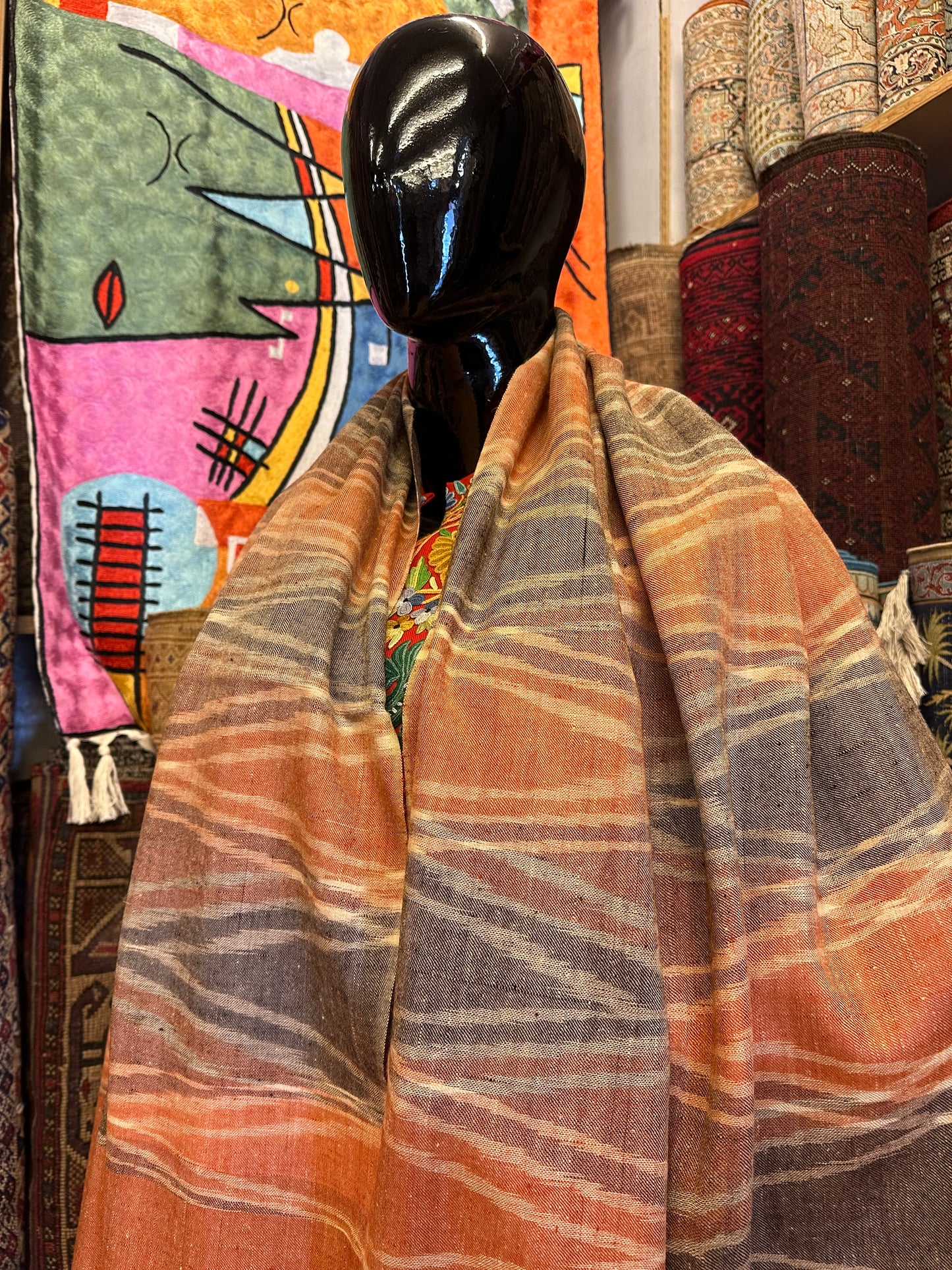 Orange Ikat Pashmina Shawl ArtAsiaHandicrafts