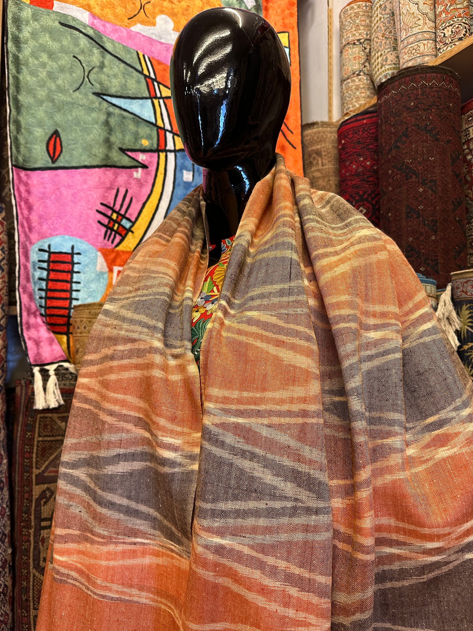 Orange Ikat Pashmina Shawl ArtAsiaHandicrafts