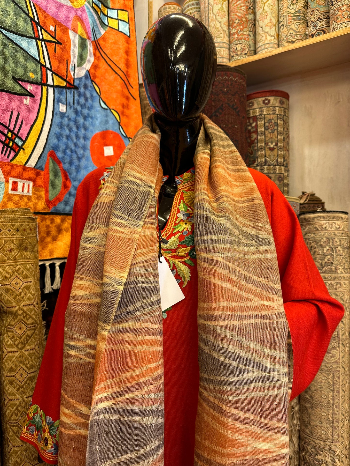 Orange Ikat Pashmina Shawl ArtAsiaHandicrafts