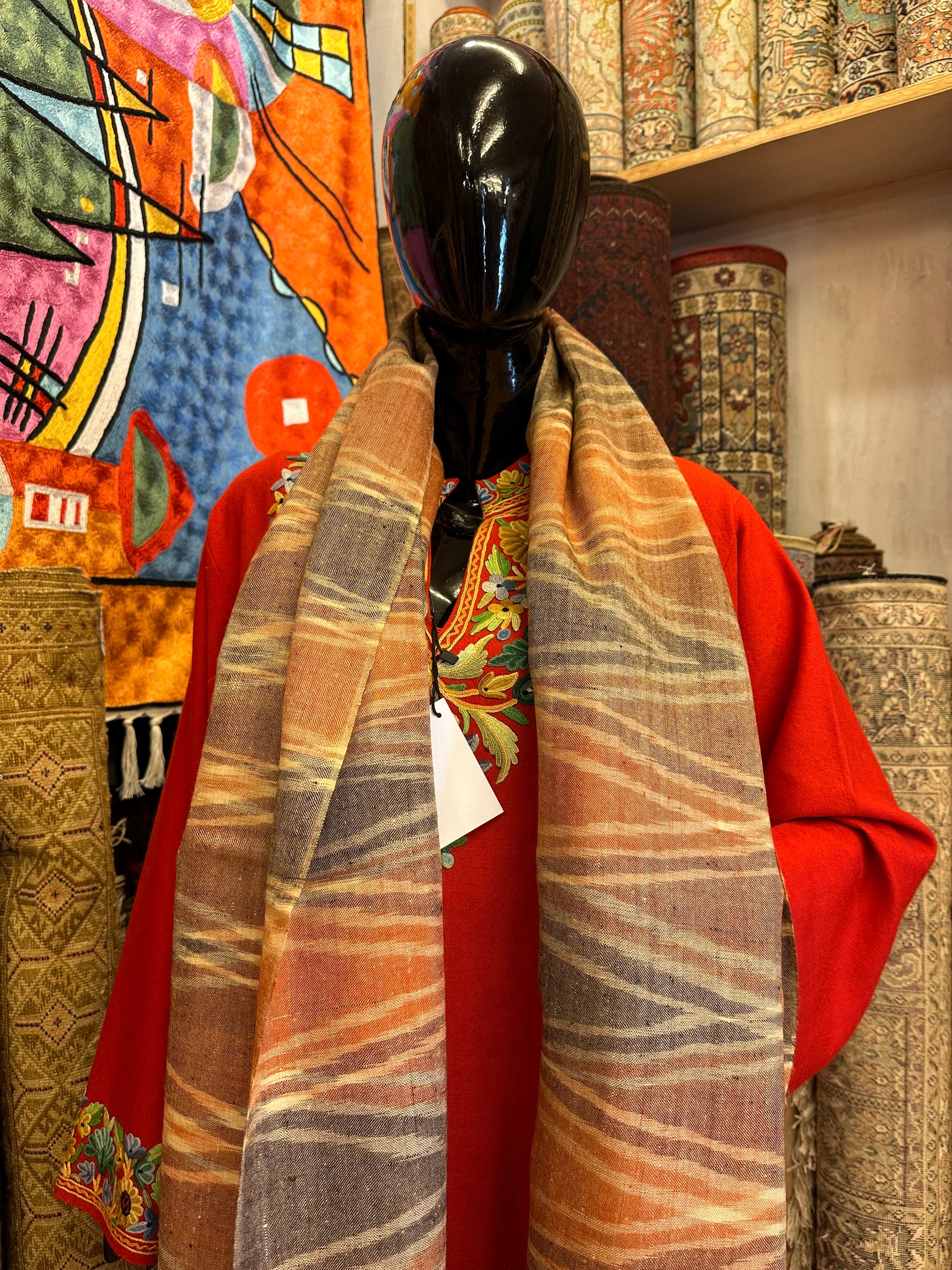 Orange Ikat Pashmina Shawl ArtAsiaHandicrafts