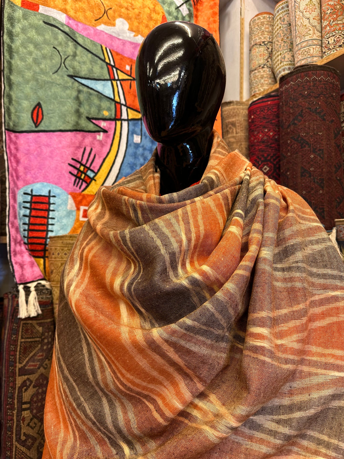 Orange Ikat Pashmina Shawl ArtAsiaHandicrafts