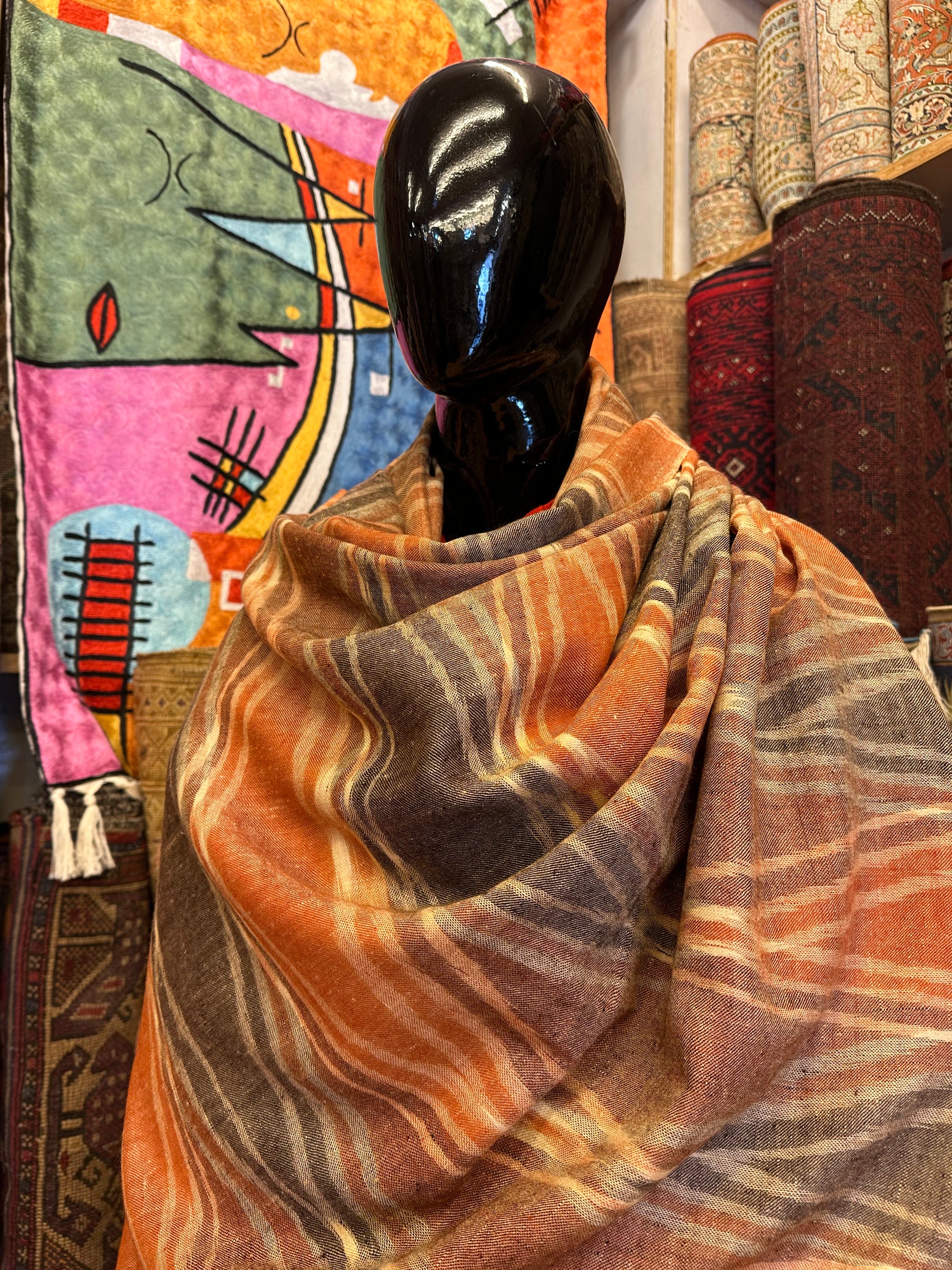 Orange Ikat Pashmina Shawl ArtAsiaHandicrafts