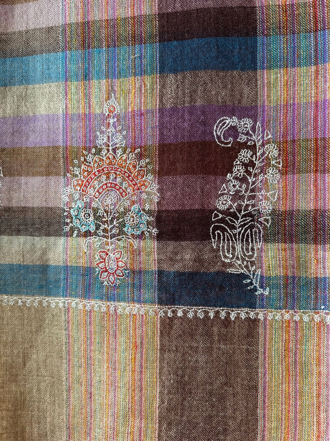 Plaid Sozni Pashmina Shawl ArtAsiaHandicrafts