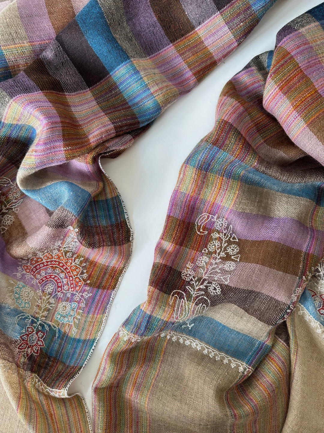 Plaid Sozni Pashmina Shawl ArtAsiaHandicrafts