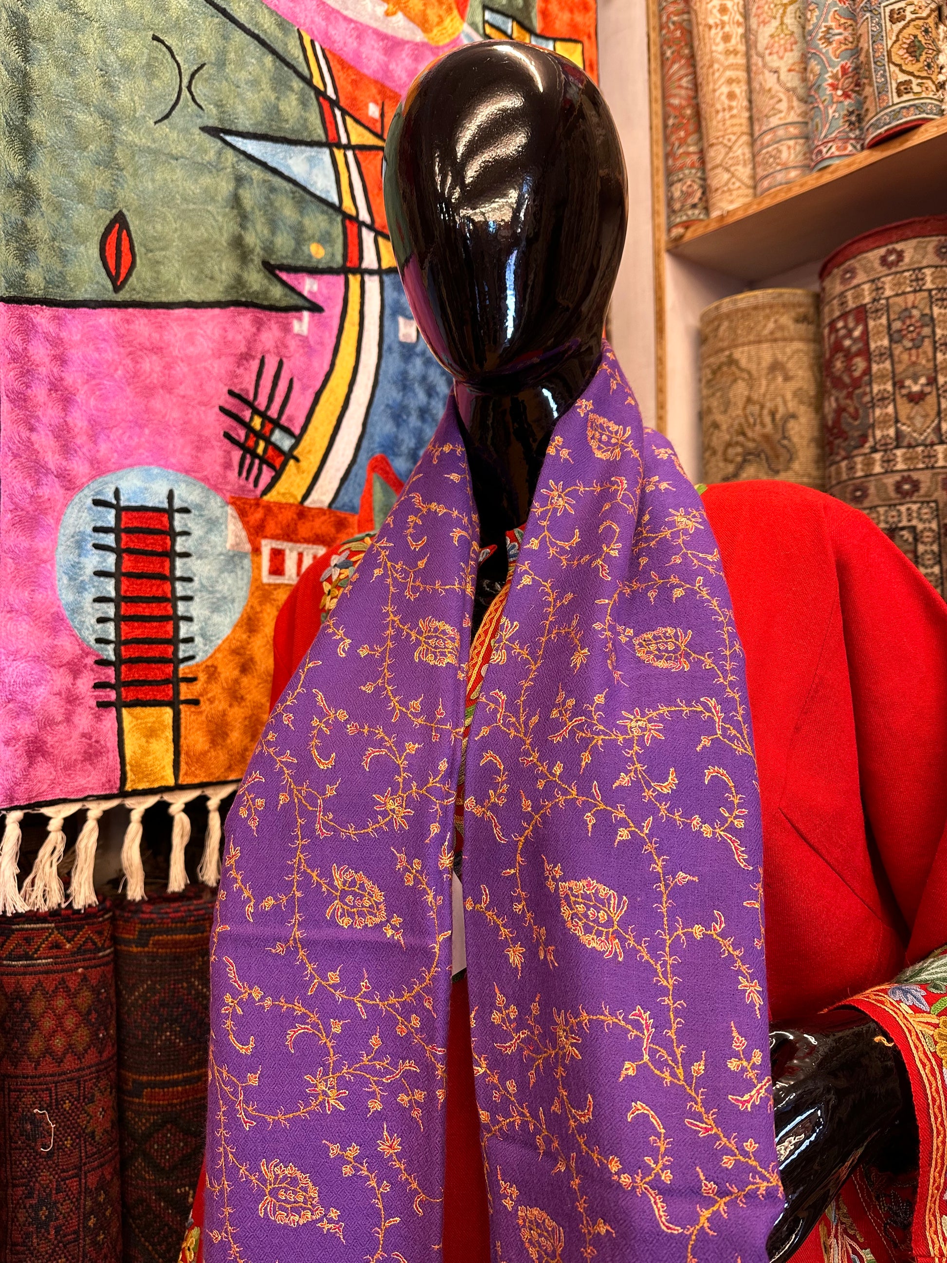 Purple Sozni Pashmina Scarf ArtAsiaHandicrafts