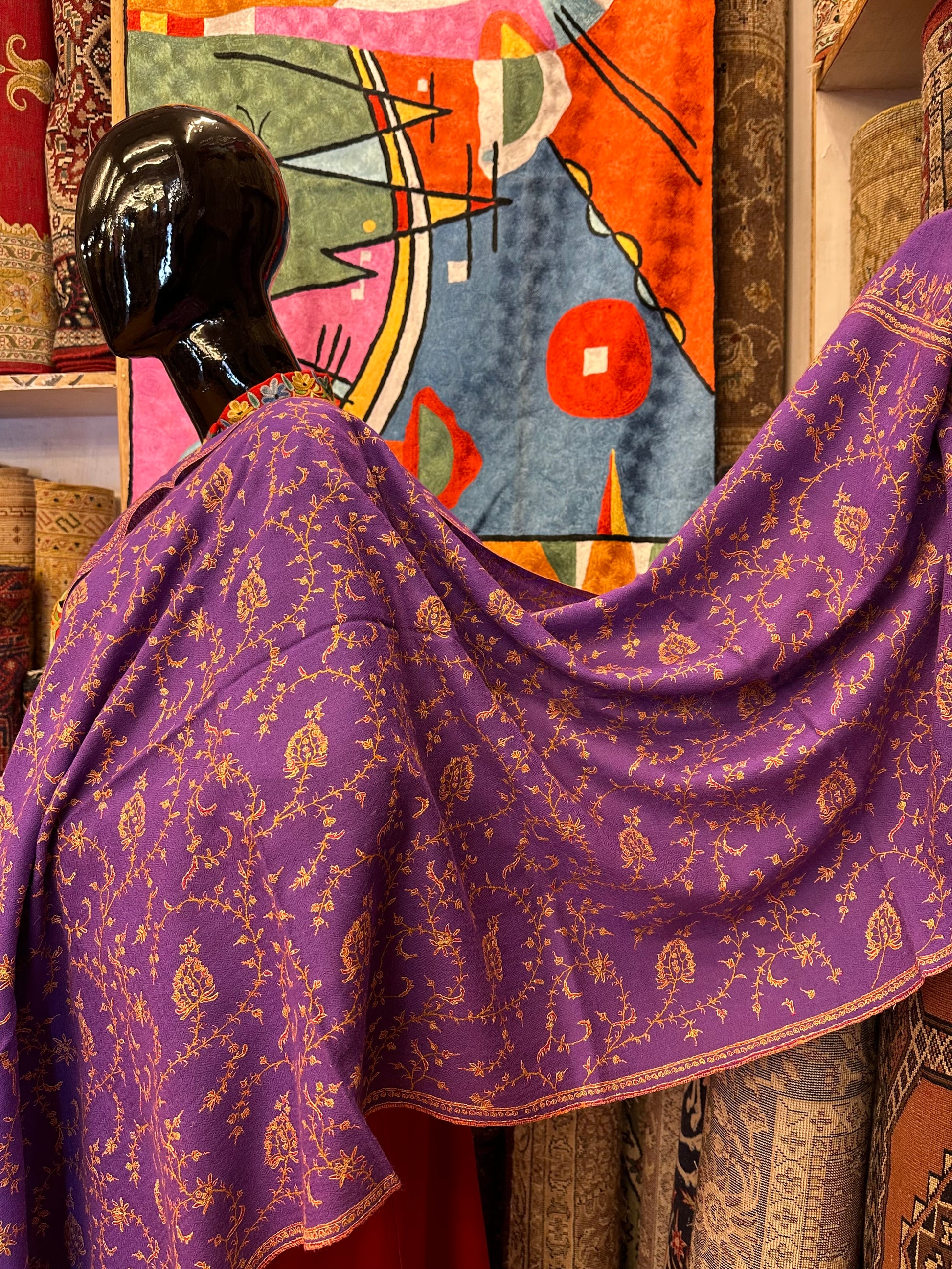 Purple Sozni Pashmina Scarf ArtAsiaHandicrafts