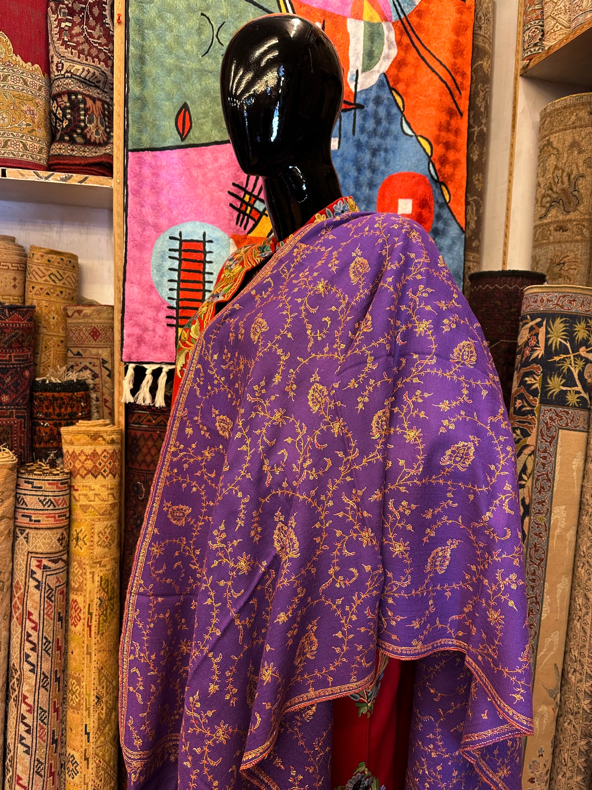 Purple Sozni Pashmina Scarf ArtAsiaHandicrafts